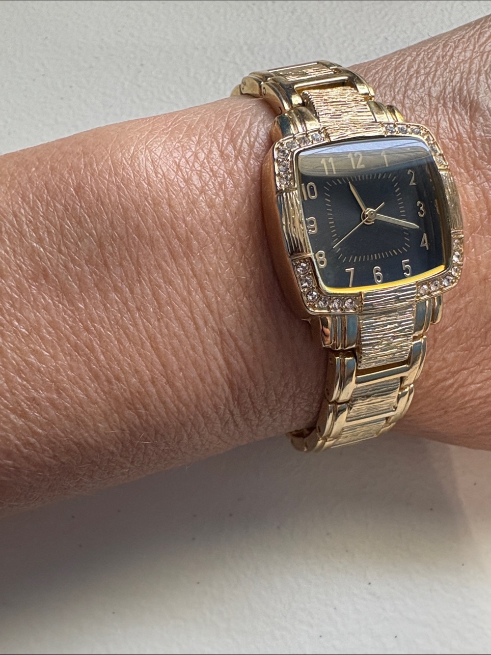 Gold-Tone Women's Watch with Black Dial and Crystal Accents